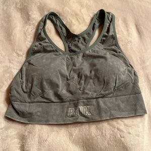 PINK Victoria's Secret Greenish Gray Sports Racerback Bra with Logo Band